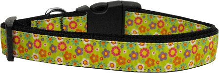 Lime Spring Flowers Nylon Dog Collar XS